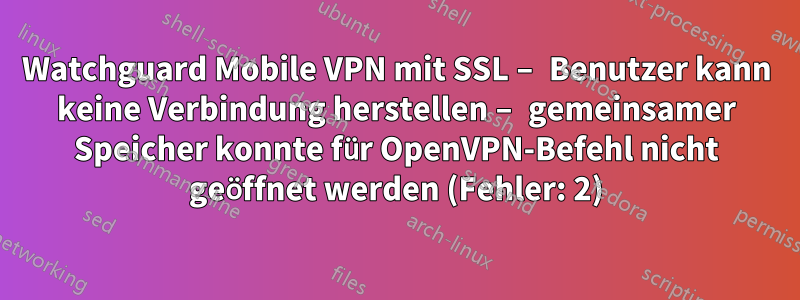 Watchguard Mobile VPN mit SSL – Benutzer kann keine Verbindung herstellen – gemeinsamer Speicher konnte für OpenVPN-Befehl nicht geöffnet werden (Fehler: 2)