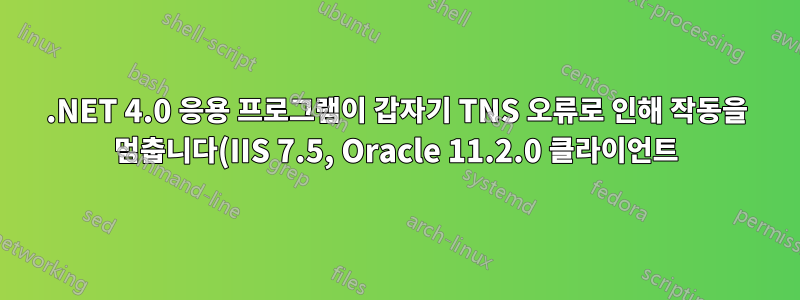 .NET 4.0 응용 프로그램이 갑자기 TNS 오류로 인해 작동을 멈춥니다(IIS 7.5, Oracle 11.2.0 클라이언트)