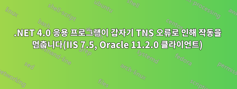 .NET 4.0 응용 프로그램이 갑자기 TNS 오류로 인해 작동을 멈춥니다(IIS 7.5, Oracle 11.2.0 클라이언트)