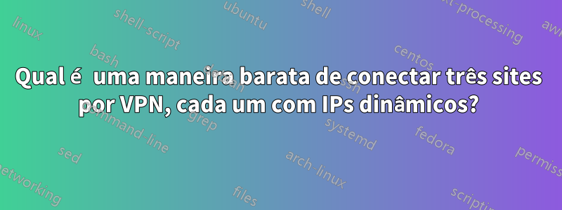 Qual é uma maneira barata de conectar três sites por VPN, cada um com IPs dinâmicos?