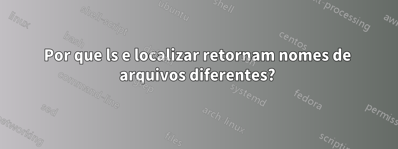 Por que ls e localizar retornam nomes de arquivos diferentes?