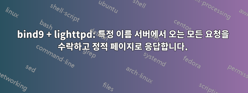 bind9 + lighttpd: 특정 이름 서버에서 오는 모든 요청을 수락하고 정적 페이지로 응답합니다.