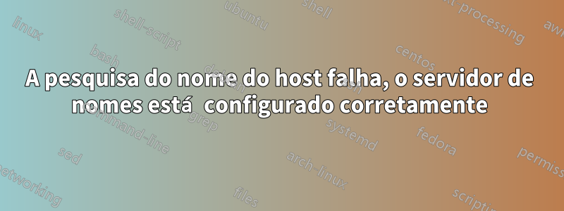 A pesquisa do nome do host falha, o servidor de nomes está configurado corretamente