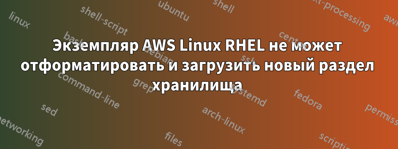 Экземпляр AWS Linux RHEL не может отформатировать и загрузить новый раздел хранилища