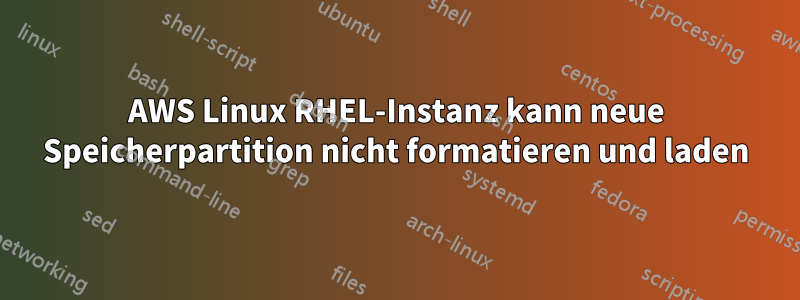 AWS Linux RHEL-Instanz kann neue Speicherpartition nicht formatieren und laden