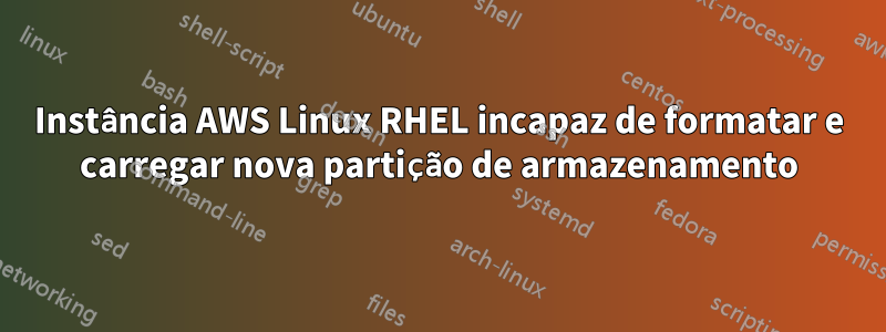 Instância AWS Linux RHEL incapaz de formatar e carregar nova partição de armazenamento