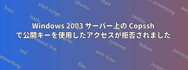 Windows 2003 サーバー上の Copssh で公開キーを使用したアクセスが拒否されました