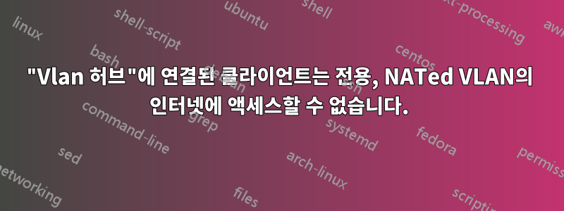 "Vlan 허브"에 연결된 클라이언트는 전용, NATed VLAN의 인터넷에 액세스할 수 없습니다.