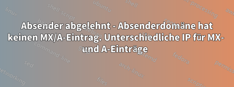 550 Absender abgelehnt - Absenderdomäne hat keinen MX/A-Eintrag. Unterschiedliche IP für MX- und A-Einträge