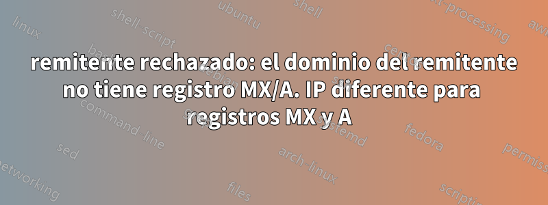 550 remitente rechazado: el dominio del remitente no tiene registro MX/A. IP diferente para registros MX y A 
