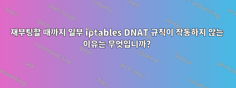 재부팅할 때까지 일부 iptables DNAT 규칙이 작동하지 않는 이유는 무엇입니까?