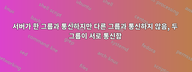 서버가 한 그룹과 통신하지만 다른 그룹과 통신하지 않음, 두 그룹이 서로 통신함
