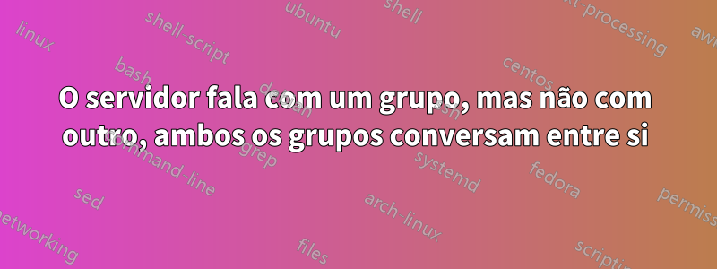 O servidor fala com um grupo, mas não com outro, ambos os grupos conversam entre si