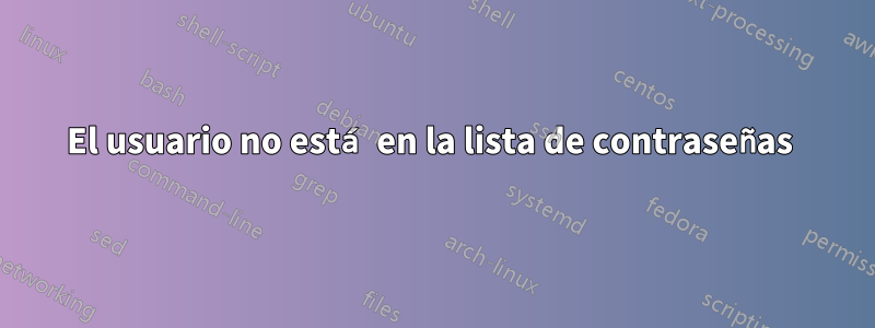 El usuario no está en la lista de contraseñas 