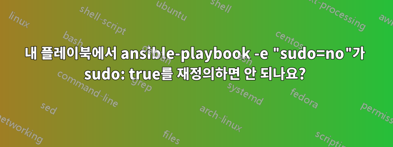 내 플레이북에서 ansible-playbook -e "sudo=no"가 sudo: true를 재정의하면 안 되나요?