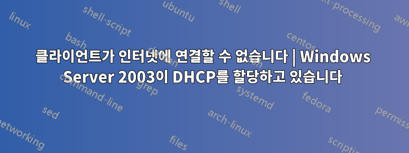 클라이언트가 인터넷에 연결할 수 없습니다 | Windows Server 2003이 DHCP를 할당하고 있습니다