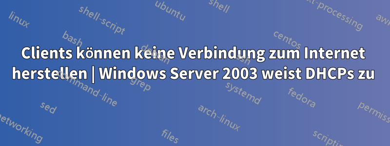 Clients können keine Verbindung zum Internet herstellen | Windows Server 2003 weist DHCPs zu