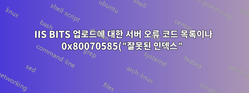 IIS BITS 업로드에 대한 서버 오류 코드 목록이나 0x80070585("잘못된 인덱스")에 대한 정의가 있습니까?