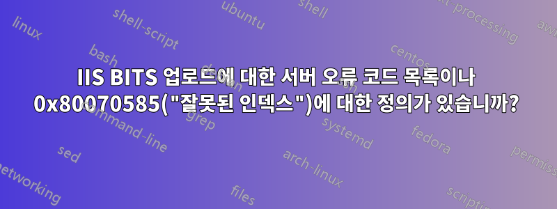 IIS BITS 업로드에 대한 서버 오류 코드 목록이나 0x80070585("잘못된 인덱스")에 대한 정의가 있습니까?