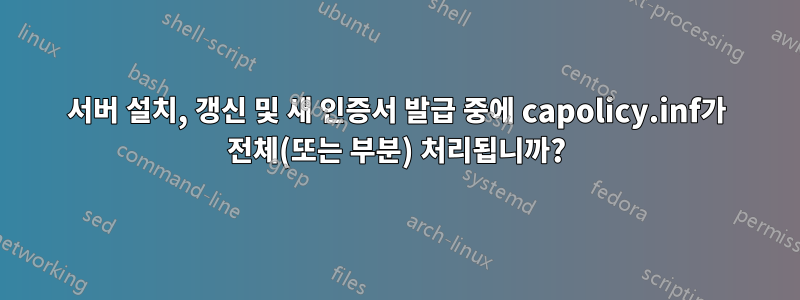 서버 설치, 갱신 및 새 인증서 발급 중에 capolicy.inf가 전체(또는 부분) 처리됩니까?