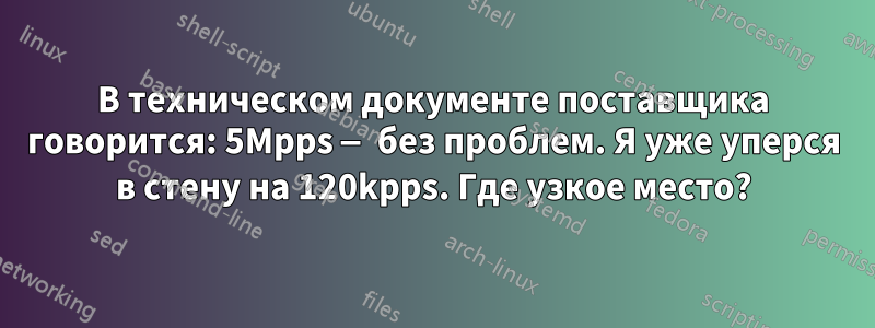 В техническом документе поставщика говорится: 5Mpps — без проблем. Я уже уперся в стену на 120kpps. Где узкое место?