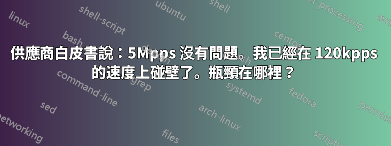 供應商白皮書說：5Mpps 沒有問題。我已經在 120kpps 的速度上碰壁了。瓶頸在哪裡？