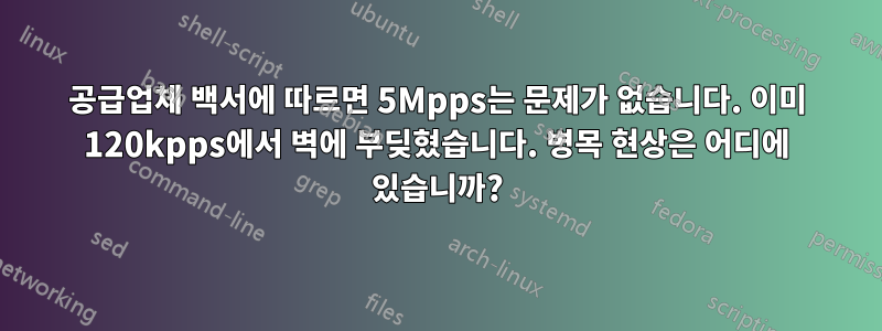 공급업체 백서에 따르면 5Mpps는 문제가 없습니다. 이미 120kpps에서 벽에 부딪혔습니다. 병목 현상은 어디에 있습니까?