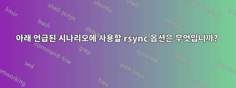 아래 언급된 시나리오에 사용할 rsync 옵션은 무엇입니까?