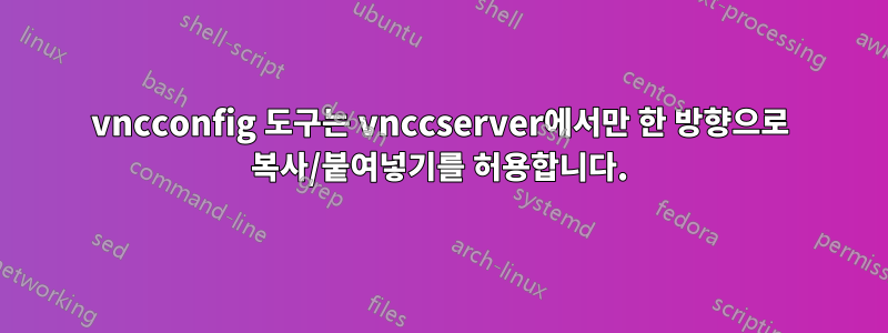 vncconfig 도구는 vnccserver에서만 한 방향으로 복사/붙여넣기를 허용합니다.