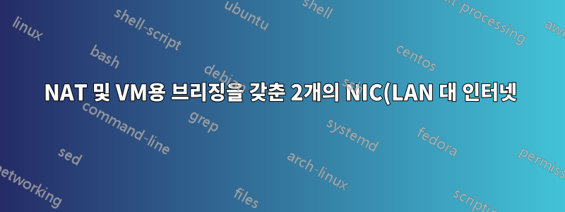 NAT 및 VM용 브리징을 갖춘 2개의 NIC(LAN 대 인터넷)를 사용한 Linux 라우팅