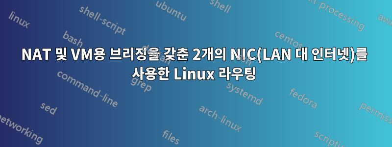 NAT 및 VM용 브리징을 갖춘 2개의 NIC(LAN 대 인터넷)를 사용한 Linux 라우팅