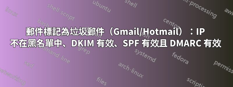 郵件標記為垃圾郵件（Gmail/Hotmail）：IP 不在黑名單中、DKIM 有效、SPF 有效且 DMARC 有效