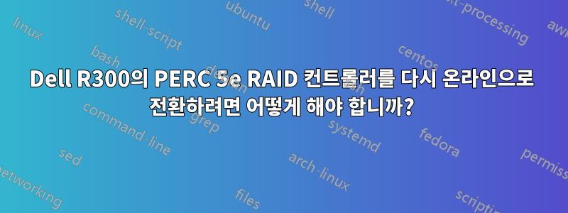 Dell R300의 PERC 5e RAID 컨트롤러를 다시 온라인으로 전환하려면 어떻게 해야 합니까?