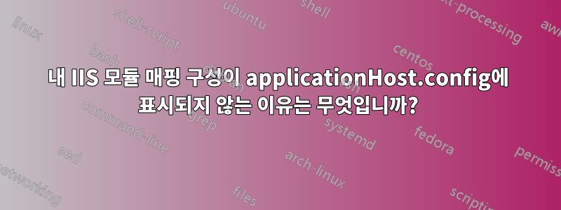 내 IIS 모듈 매핑 구성이 applicationHost.config에 표시되지 않는 이유는 무엇입니까?