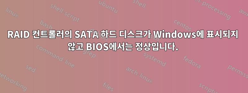 RAID 컨트롤러의 SATA 하드 디스크가 Windows에 표시되지 않고 BIOS에서는 정상입니다.