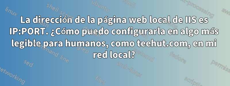 La dirección de la página web local de IIS es IP:PORT. ¿Cómo puedo configurarla en algo más legible para humanos, como teehut.com, en mi red local?