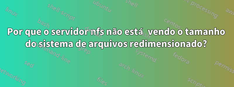 Por que o servidor nfs não está vendo o tamanho do sistema de arquivos redimensionado?