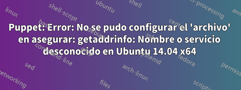 Puppet: Error: No se pudo configurar el 'archivo' en asegurar: getaddrinfo: Nombre o servicio desconocido en Ubuntu 14.04 x64
