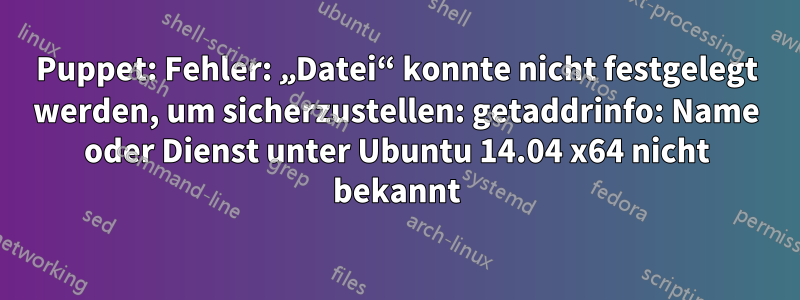 Puppet: Fehler: „Datei“ konnte nicht festgelegt werden, um sicherzustellen: getaddrinfo: Name oder Dienst unter Ubuntu 14.04 x64 nicht bekannt