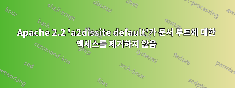 Apache 2.2 'a2dissite default'가 문서 루트에 대한 액세스를 제거하지 않음