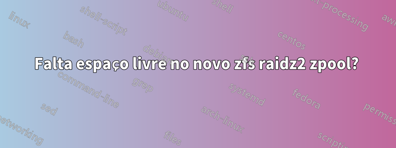 Falta espaço livre no novo zfs raidz2 zpool?