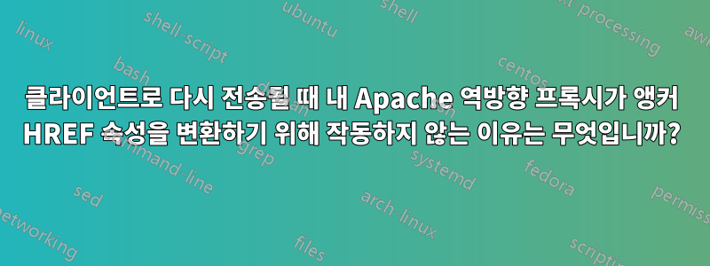 클라이언트로 다시 전송될 때 내 Apache 역방향 프록시가 앵커 HREF 속성을 변환하기 위해 작동하지 않는 이유는 무엇입니까?