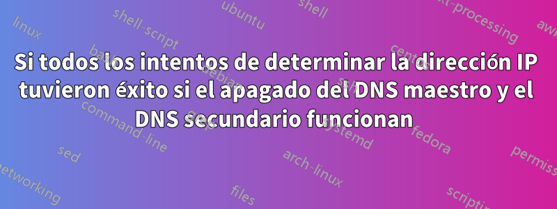 Si todos los intentos de determinar la dirección IP tuvieron éxito si el apagado del DNS maestro y el DNS secundario funcionan 