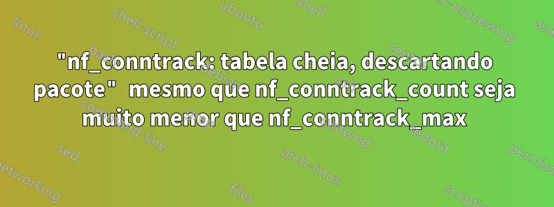 "nf_conntrack: tabela cheia, descartando pacote" mesmo que nf_conntrack_count seja muito menor que nf_conntrack_max