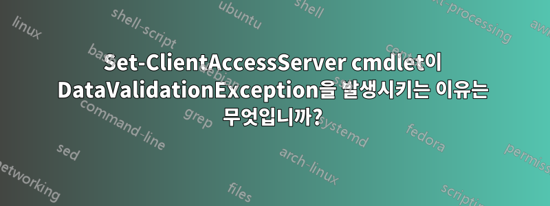 Set-ClientAccessServer cmdlet이 DataValidationException을 발생시키는 이유는 무엇입니까?