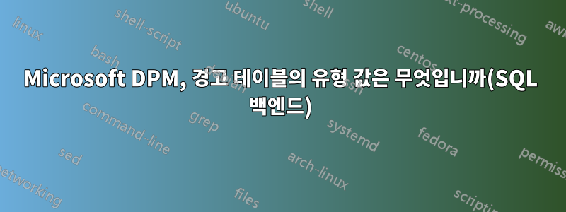 Microsoft DPM, 경고 테이블의 유형 값은 무엇입니까(SQL 백엔드)