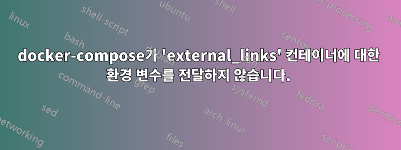 docker-compose가 'external_links' 컨테이너에 대한 환경 변수를 전달하지 않습니다.