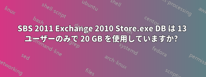 SBS 2011 Exchange 2010 Store.exe DB は 13 ユーザーのみで 20 GB を使用していますか? 