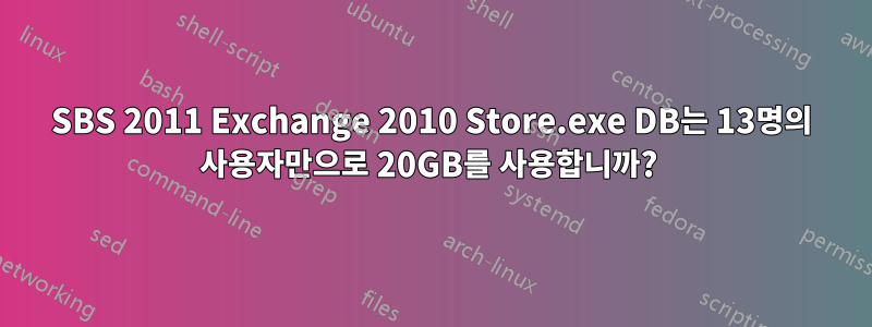 SBS 2011 Exchange 2010 Store.exe DB는 13명의 사용자만으로 20GB를 사용합니까? 