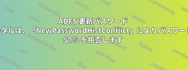 ADFS 更新パスワード ポータルは、「NewPasswordHistConflict」によりパスワードの 50% を拒否します